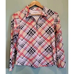 Icikuls Long Sleeve 1/4 Zip Vented Plaid Athletic Top Sz S